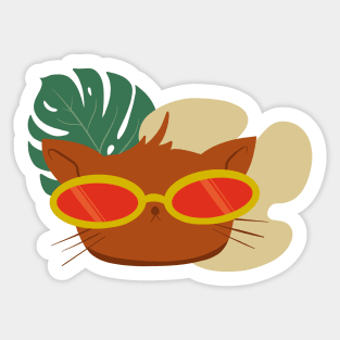 Brown Summertime Retro Cat Sticker